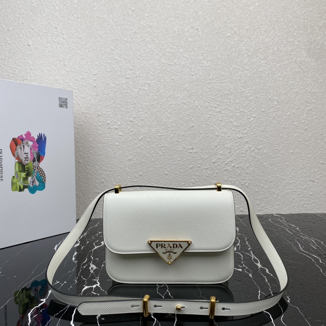 Prada Embleme Saffiano Leather Shoulder Bag Handbag White 1BD320